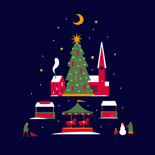 有圣诞树和旋转木马的冬季集市。图片下载