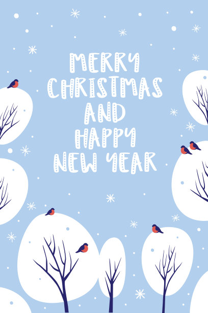 冬季插图与雪树和红腹灰雀。图片下载