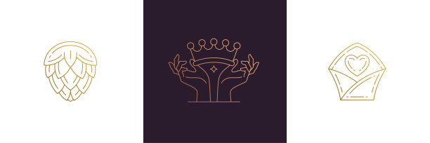 矢量线女性装饰设计元素集-皇冠和女性手势手插画极简的线性风格图片下载