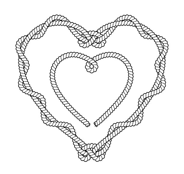 黑色和白色绳心形矢量框架图片下载