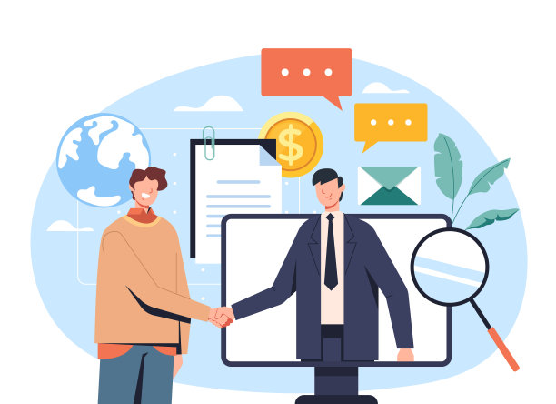 互联网网上商务工作交易概念。矢量平面卡通图形设计插图图片下载