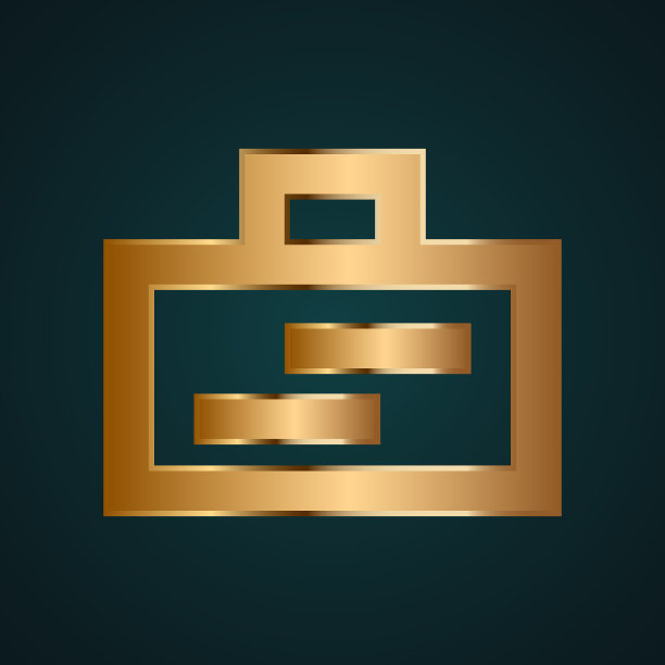 公文包图标矢量标志。梯度黄金图片下载