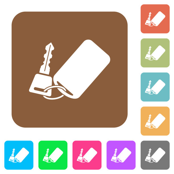 车钥匙带有遥控圆角方形平面图标图片下载