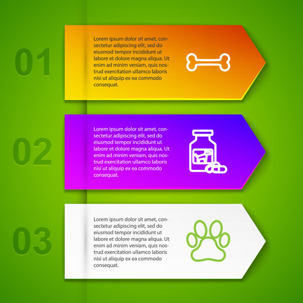 集犬骨，药瓶和药丸，爪印和猫。业务信息模板。向量图片下载