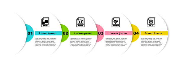 设置行PDF文件文档，RAW, RUBY和DLL。业务信息模板。向量图片下载