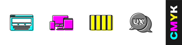 设置用户界面或用户体验设计，监控，手机，平板电脑，调色板指南和图标。向量图片下载