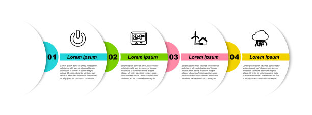 设置线路电源按钮，恒温器，带风力发电机的房子和物联网。业务信息模板。向量图片下载