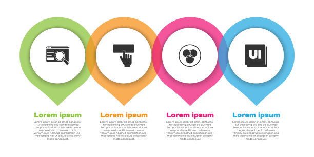 设置UI或UX设计，键盘，RGB和CMYK颜色混合和。业务信息模板。向量图片下载