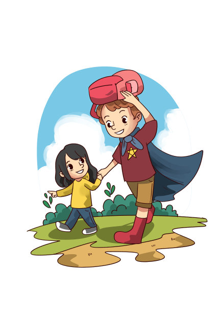 小女孩走路上学的插图图片下载