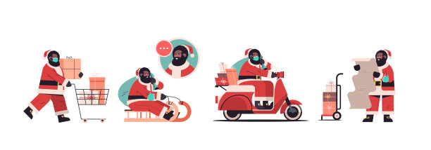 美国黑人圣诞老人送礼物，圣诞快乐，新年快乐，节日庆祝图片下载