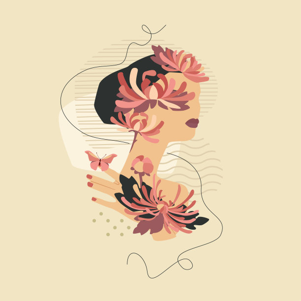 带花的女性画像图片下载