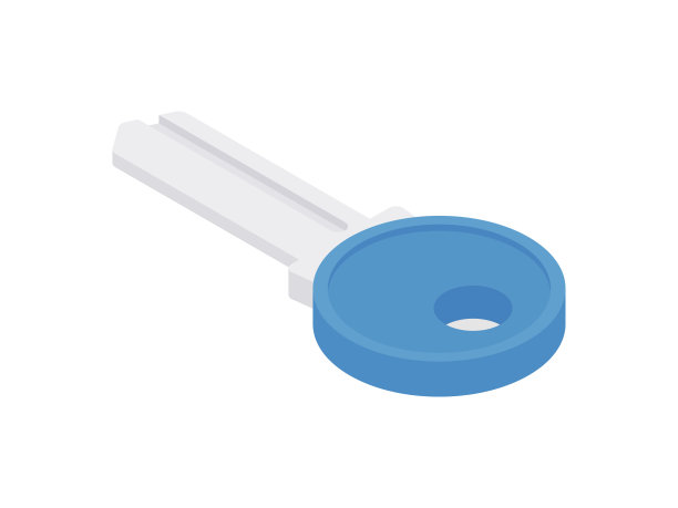 隔离的蓝色和灰色金属门钥匙图片下载