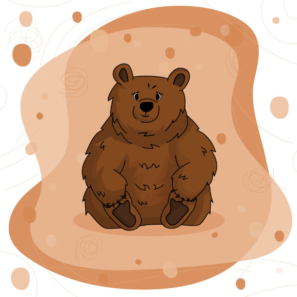 手绘熊灰熊，坐着并持有他的爪子在棕色粉红色的背景图片下载