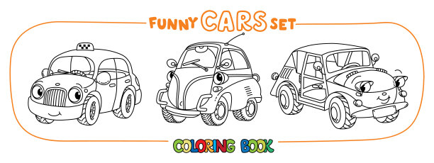 有趣的小复古车与眼睛着色书集图片下载