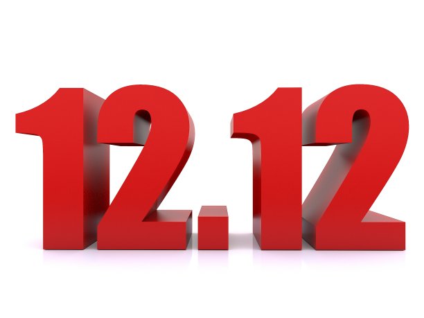 12.12白色背景购物日促销。12月12日促销海报模板。三维渲染图片下载