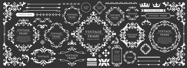 皇家字母组合框架。手绘皇冠徽章，复古涂鸦素描标志和优雅的字母组合。装饰古董精品标牌边框或花卉装饰金标志。孤立向量符号集图片下载
