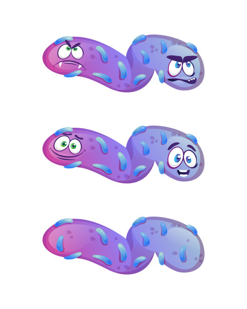 细菌搞笑病原体，细菌表情符号与搞笑脸隔离。矢量微生物或生物怪物快乐的表情符号与头部。微笑的怪物卡通人物微生物微生物细菌图片下载