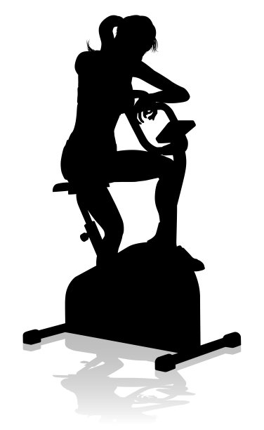 健身房女人剪影固定锻炼旋转自行车图片下载