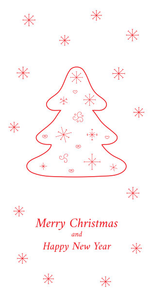 圣诞和新年邀请与程式化的树。矢量红色插图上的白色背景。图片下载