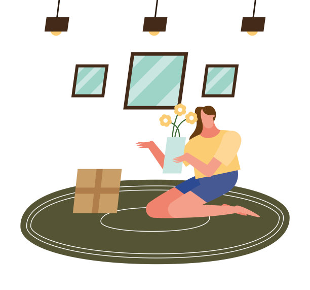 女人用鲜花在家矢量设计图片下载