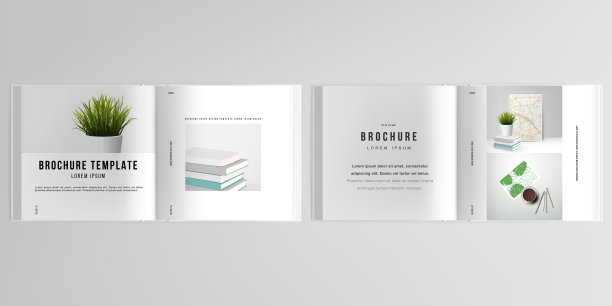 三维逼真的矢量布局封面模型设计模板双折方形宣传册，传单，封面设计，书设计，宣传册封面。家庭办公概念，学习或自由职业，在家工作。图片下载