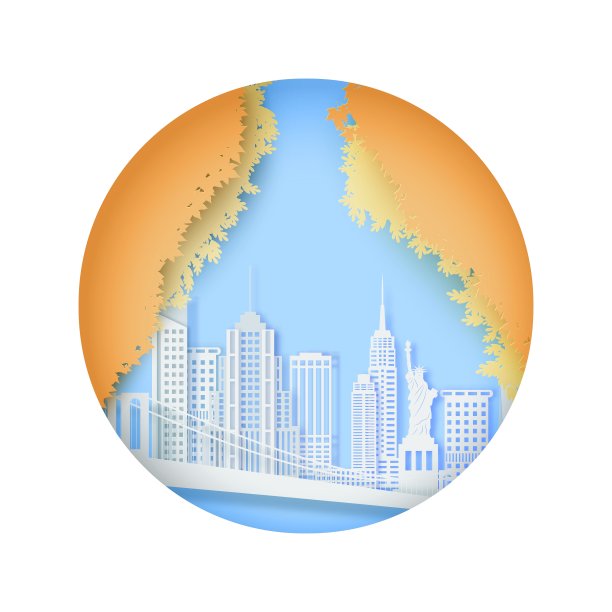 纽约秋季的剪纸风格景观。矢量3D纽约市全景图图片下载