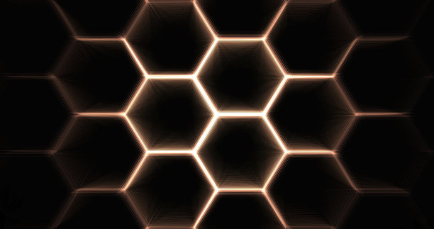 神秘的六角形背景设计与蓝色的光。图片下载