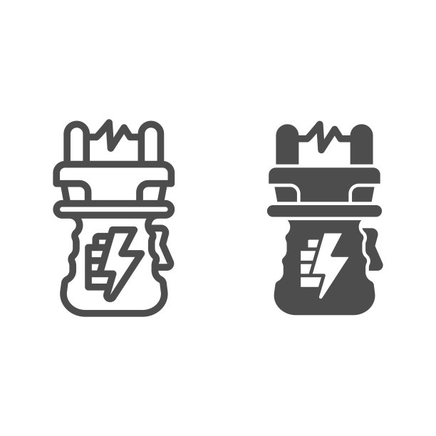 电击枪线条和实心图标，自卫概念，白色背景上的电击标志，用于移动概念和网页设计的轮廓样式防御武器图标。矢量图形图片下载