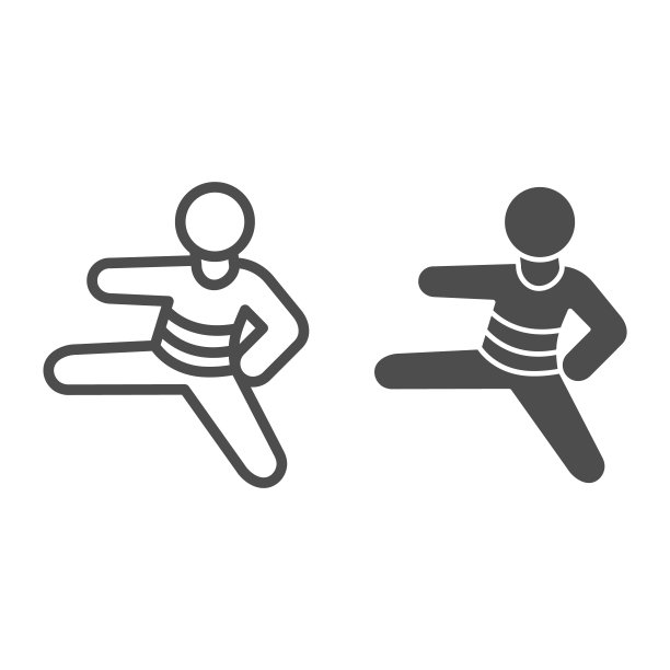 柔道运动员图标：线条与实体，白色背景上的自卫概念、柔道标志，移动概念和网页设计的武术大师轮廓图标。矢量图形。图片下载