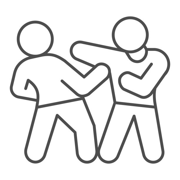 男子自卫从匪徒细线图标，自卫概念，男子躲避打击在头部标志上的白色背景，罪犯攻击男子图标的轮廓风格。矢量图形。图片下载