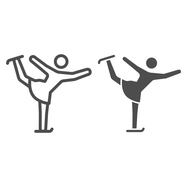 花样滑冰运动员执行运动线和固体图标，冬季运动概念，在白色背景上的花样滑冰符号，在移动和网页设计的轮廓风格的溜冰者图标。矢量图形。图片下载