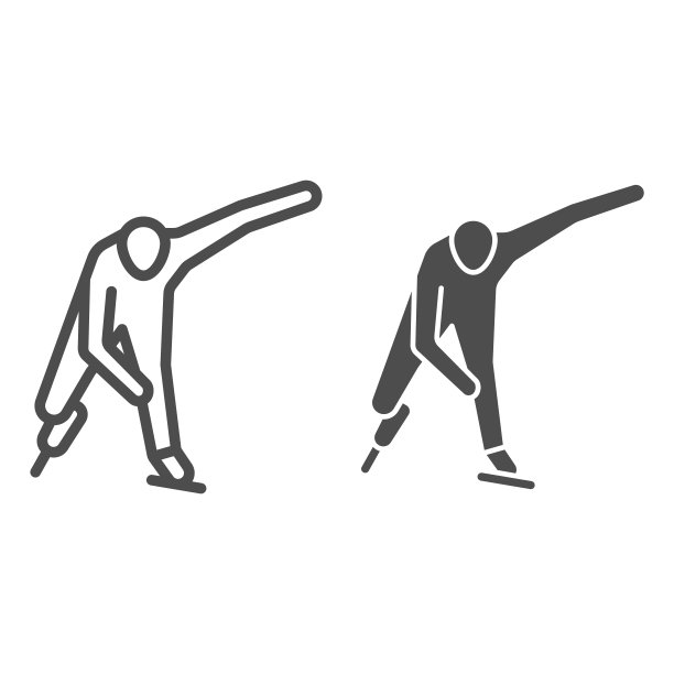 溜冰者线和固体图标，冬季运动概念，速度滑冰标志上的白色背景，溜冰者图标在轮廓风格的移动概念和网页设计。矢量图形。图片下载