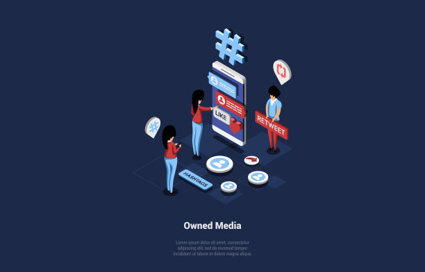 通过屏幕上有界面的大智能手机在自有媒体上工作的等距商人。矢量插图在卡通3D风格的广告，网上宣传和互联网品牌概念图片下载