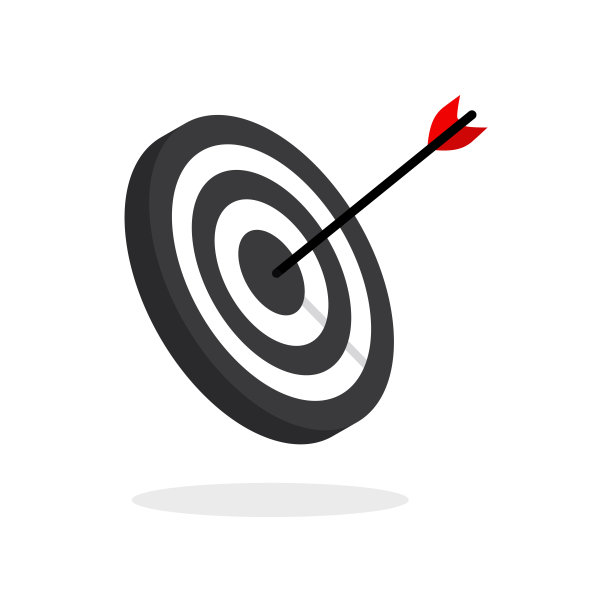 箭头按下目标按钮。专注于目标、成功、成功投资、成功的商业策略、有针对性的投资策略、图标插图和矢量图片下载
