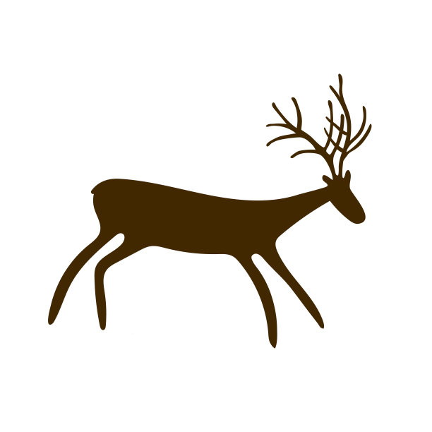 洞穴壁画-古代手绘岩画。各种动物和猎人的原始部落风格图片下载