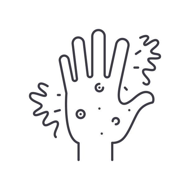 瘙痒和皮疹图标，线性孤立的插图，细线矢量，网页设计标志，轮廓概念符号与可编辑的笔画在白色背景。图片下载