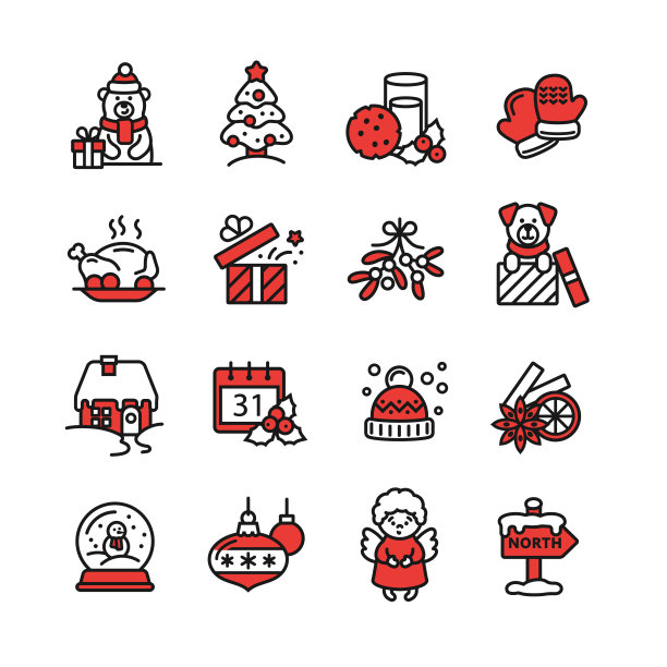 一套圣诞图标的设计和装饰图片下载
