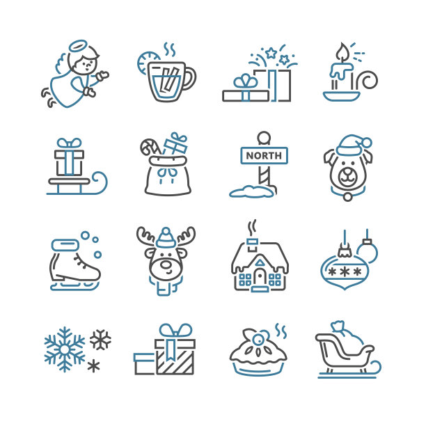 一套圣诞图标的设计和装饰图片下载