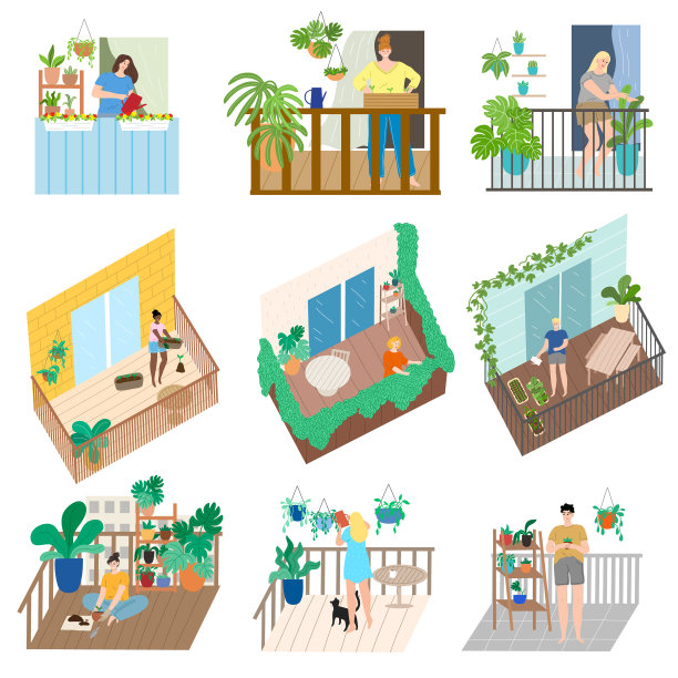 人们在公寓的阳台上做园艺图片下载