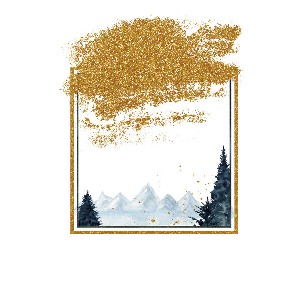 垂直海军蓝和金山手绘水彩背景。冬季山景观，圣诞贺卡，婚礼邀请，海报概念与复制空间的文字图片下载