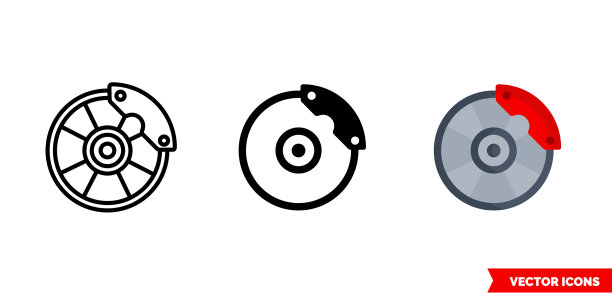 盘式制动器图标3种类型隔离标志图片下载
