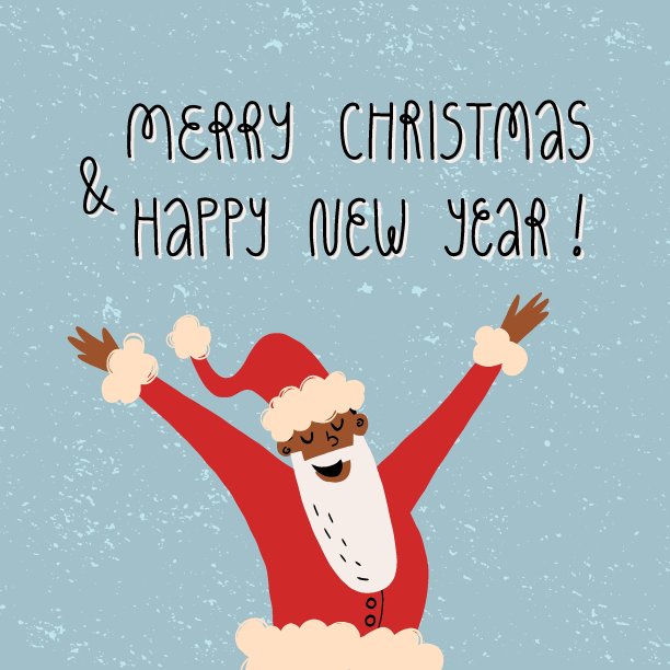 快乐跳跃的圣诞老人，举起双臂，圣诞快乐新年手写字。可爱的贺卡设计。矢量素材。图片下载