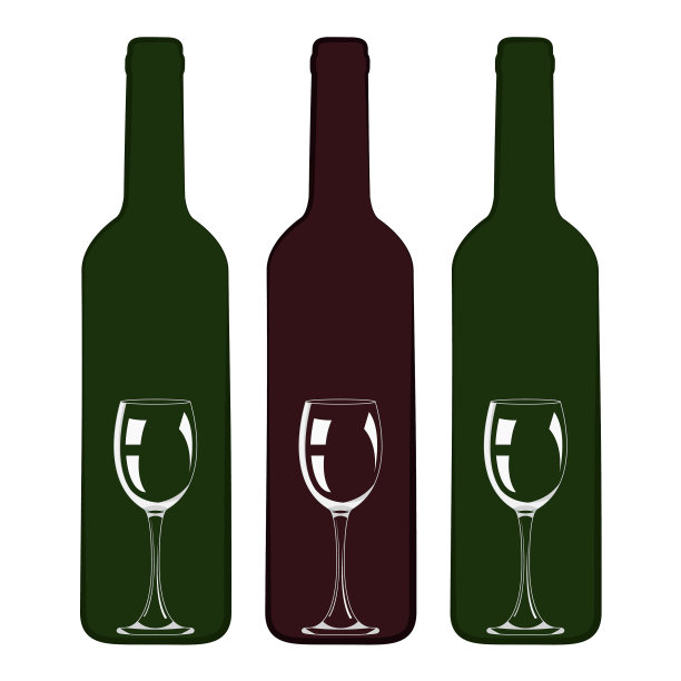 葡萄酒设计瓶与玻璃内的图标图片下载