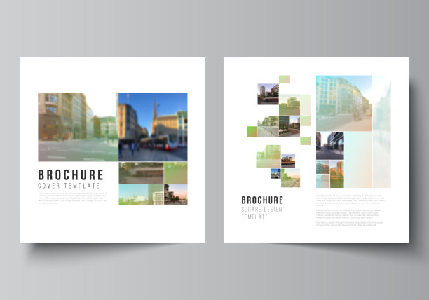 矢量布局的两个正方形格式包括设计模板的宣传册，传单，杂志，封面设计，书籍设计，宣传册封面。抽象项目与剪贴蒙版绿色正方形为您的照片。图片下载