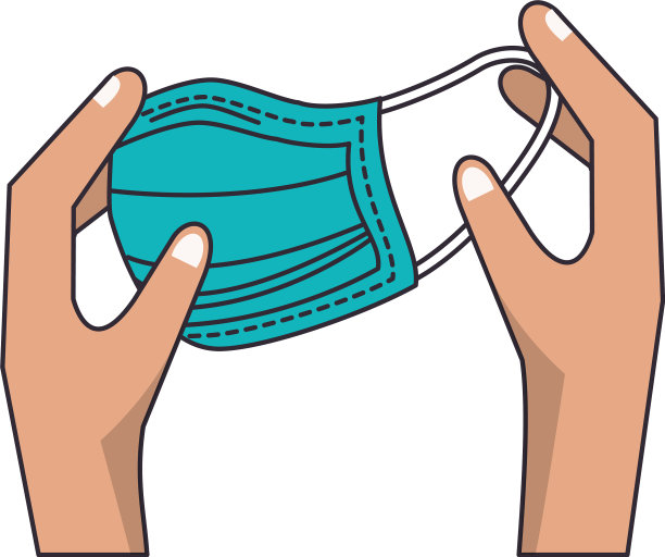 双手配有蓝色医用口罩防护配件图片下载