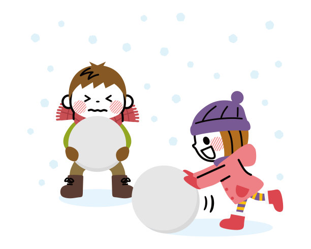 孩子们在雪中玩耍的插图。图片下载