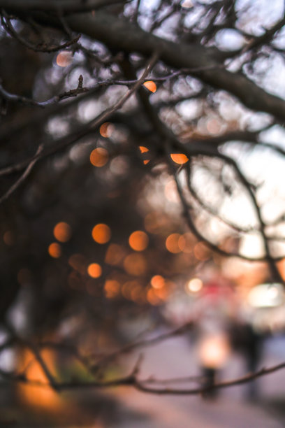 美丽的街景与花环和散景的背景。圣诞背景设计。欧洲的新年气氛图片下载