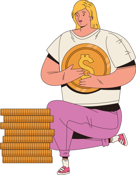 女人与硬币，钱，美元头像的角色图片下载