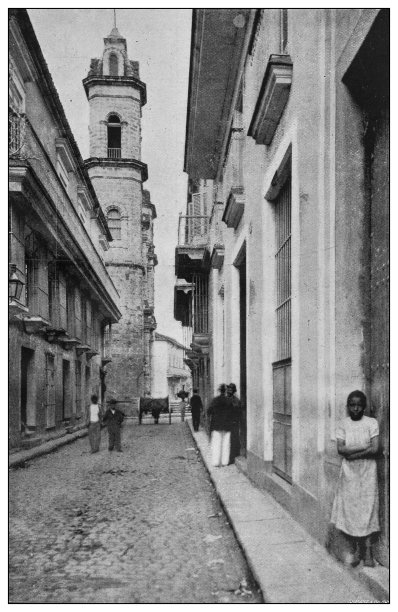 美国古董黑白照片:古巴哈瓦那的街道图片下载