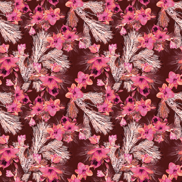 圣诞花束冷杉与孤挺花，图案无缝。图片下载